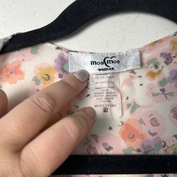 Moa Moa Pink Floral Sheer Open Front Midi Kimono Swim Cover Up Size 2X - Picture 4 of 5